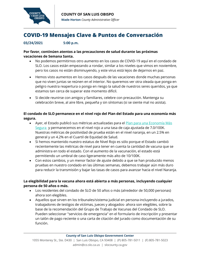 COVID-19 Mensajes Clave & Puntos de Conversacion