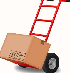 A dolly holding a cardboard box